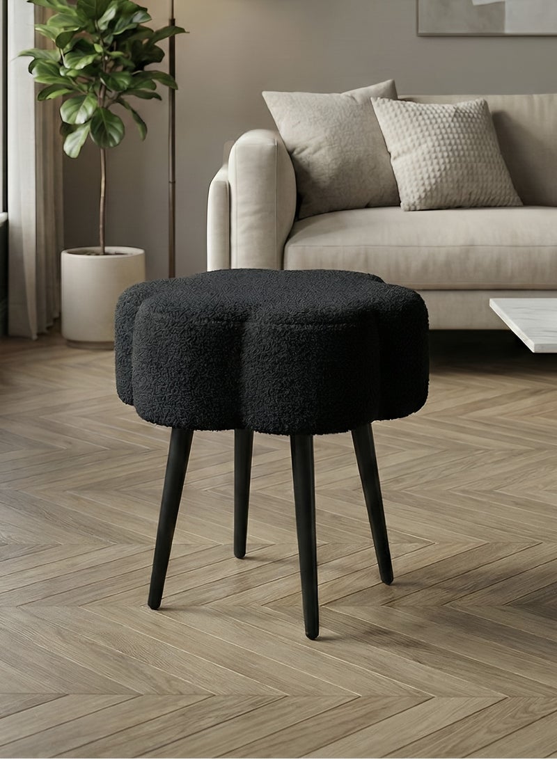 Taimi Boucle Fabric Chair Elegant Cloud Design with Metal Legs, Vanity Table Chair, Bedroom Dressing Chair, Shoe Changing Chair - Black - Image 1